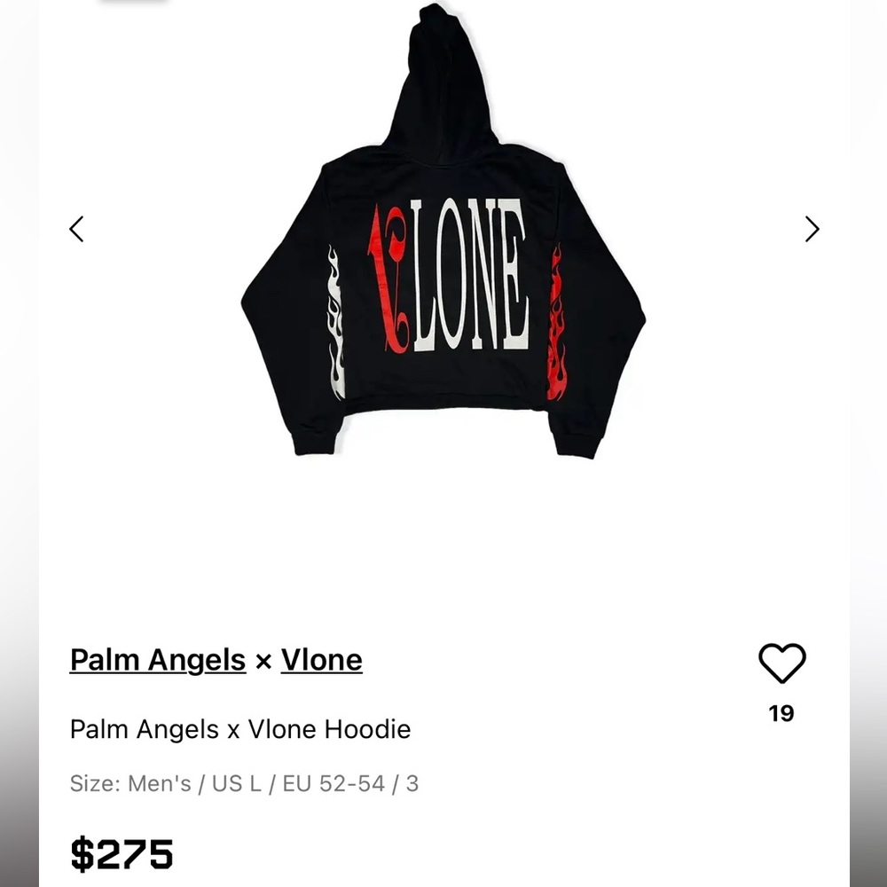 VLONE PALM ANGELS HOODIE SIZE SMALL
